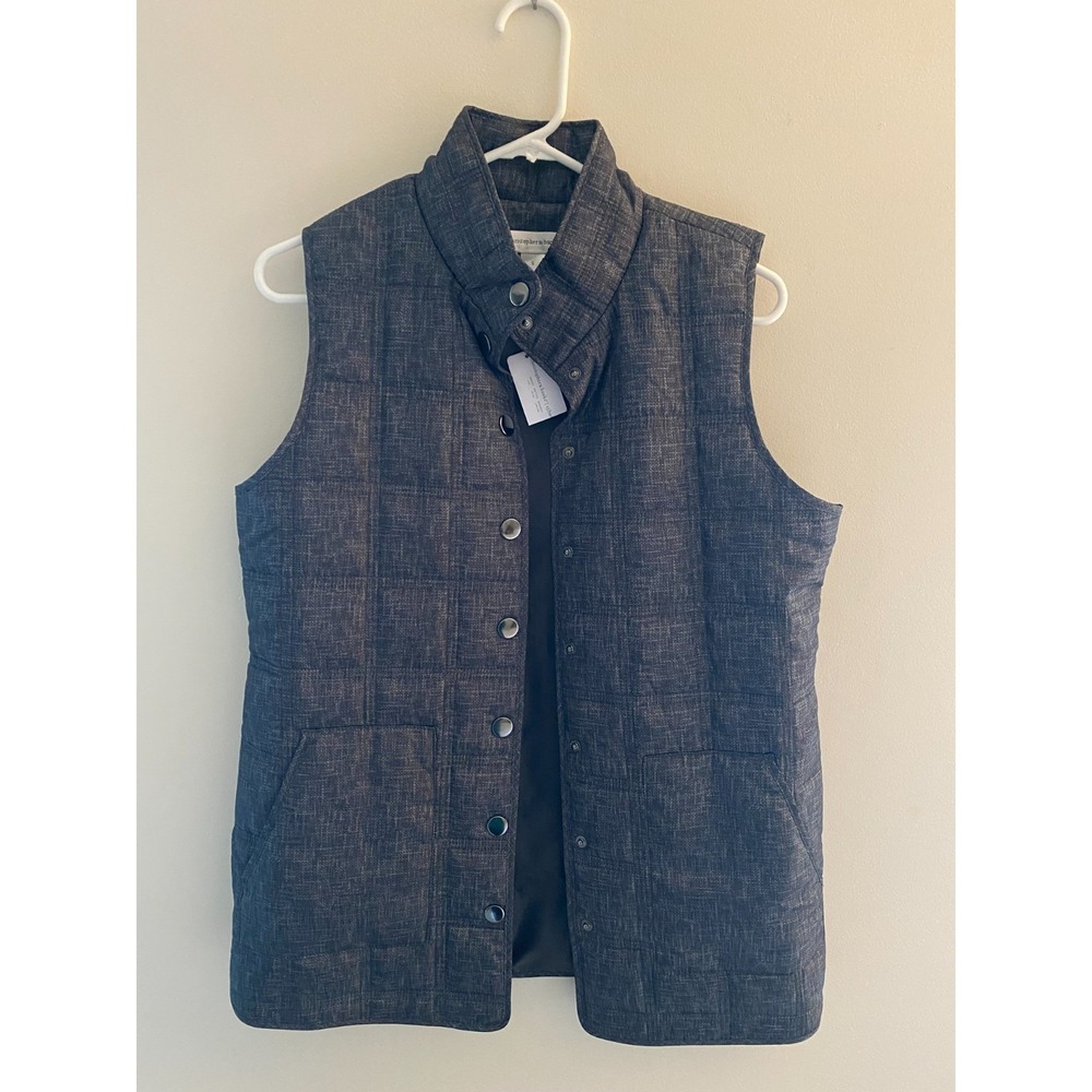 Christopher & Banks Womens Quilted Puffer Vest Gray Snap Front Size Small